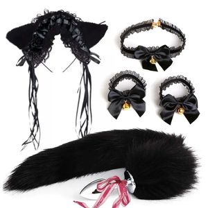 5 pçs conjunto anal brinquedos bonito empregada gato menina raposa cauda buttplug metal plug sexo exótico cosplay acessórios adulto 240202