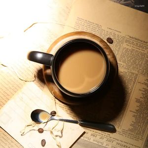 Mugs Coffee Shop Frosted Mug With Spoon Black Cup Lid Creative And Minimalist Ceramic Office Water