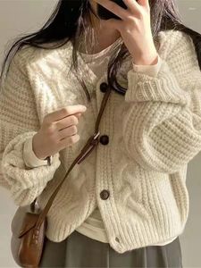 여자 니트 2024 빈티지 여성 캐주얼 카디건 스웨터 가을 겨울 대학 스타일 느슨한 긴 소매 한국 탑 여성 프레피