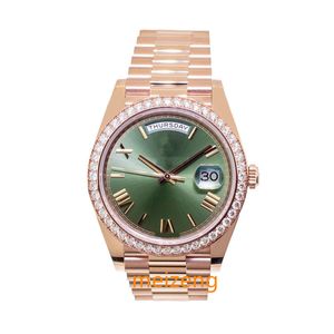 Brand World 2024 Oglądaj najlepszą wersję fabryczną EW Day-date 40 mm Everose Gold Olive Green Roman Diamond Bezel 228345 CAL.3255 Automatyczna gwarancja 2-letnia gwarancja