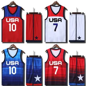 Мужской молодежный детский комплект баскетбольного тренировочного трикотажа, спортивные костюмы команды США, дышащие трикотажные изделия, униформа с принтом по индивидуальному заказу 240122