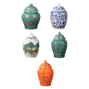 Бутылки для хранения, керамическая банка для имбиря, декоративная в китайском стиле с крышкой, ваза, фарфоровые банки для рукоделия