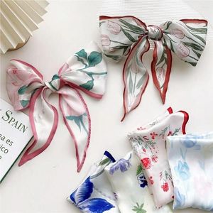 Scarves Elegant Printing Flower Headscarf French Tulip Neck Tie Floral Female Printed Scarf Hair Band Ribbon Triangle Silk