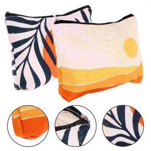 Storage Boxes 2 Pcs Geometric Cotton And Linen Bag Travel Makeup Bags Accessory Toiletry Miss Pouches Outdoor
