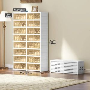Double easy to assemble shoe rack with magnetic door foldable cabinet storage box used in foyer living room and closet 240130