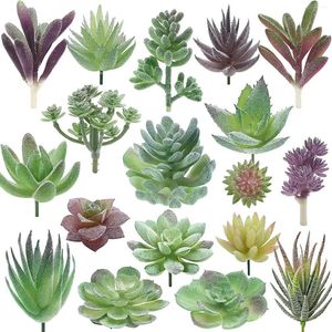 Dekorativa blommor 18 Pack Artificial Succulent Plants Premium Fake Mini Flocking Realistic Cactus Lotus Landscape Garden Opotted Desktop