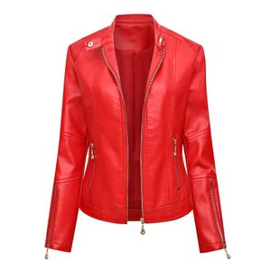 Damen Hochwertige Reißverschluss-Lederjacke, lässig, weiches Motorrad-Leder, kurze Jacke, Revers, schmal, Retro-Coa 240125