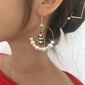 Dangle Earrings 7 Styles Christmas Santa Claus Elk Bells Tree Charms Imitation Pearls Hoop For Women Year Jewelry