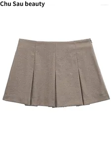 Röcke 2024 Frauen Frühling Mode Preppy Stil Plissee Mini Nette Y2k Mittlere Taille Zipper Fly Skorts Chic Mädchen Kurze