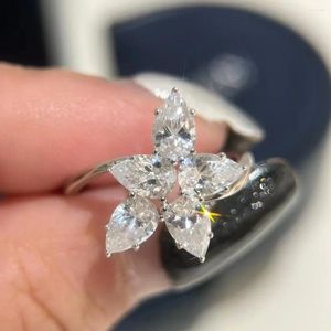 Anéis de cluster 2024 tendência clássico jóias de luxo para mulheres marca cavalo olho strass puro 925 sliver floco de neve girassol presentes