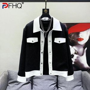 Men's Jackets PFHQ Trendy Original Color Contrast Patchwork Leather Niche Design Street Suit Coat High Quality 2024 Stylish