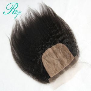 Riya 4x4 Silkbaserade stängningar kinky rakt mänskligt hår för pluckat hårfäste med baby brasiliansk yaki 240130