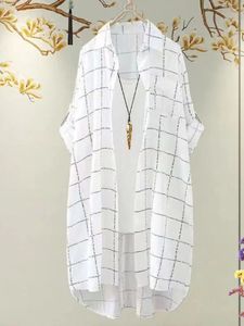 플러스 사이즈 캐주얼 격자 무늬 프린트 오버 사이즈 여성 가을 ​​블라우스 패션 거절 칼라 긴 소매 겨울 싱글 브레스트 셔츠 240126