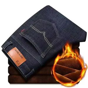 Herbst Winter Herren Fleece Warme Jeans Mode Business Lange Hosen Retro Klassische Denim Hosen Casual Stretch Schlank Langlebig 240226