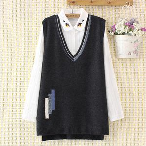 Plus Size Sweater Vest Women Clothing 4xl Loose Stripe Jacquard Knitted Pullover V-Neck Sleeveless Curve Jumper E2-1170 240202