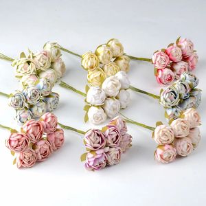 60 pçs mini seda chá rosa bud buquê de flores artificiais scrapbooking festa de casamento decoração diy artesanal falso artesanato 240127