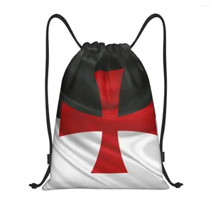 ショッピングバッグの旗騎士団テンプル騎士団ドローストリングバックパック女性メンズジムスポーツサックパックポータブル中世の十字軍クロストレーニングバッグ袋