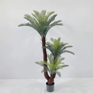 Decorative Flowers Artificial Cycas Revoluta Tree Faux Sago Palm Bonsai Tropical Cycad Green Plant Plastic Coconut Home Office Floor Potted