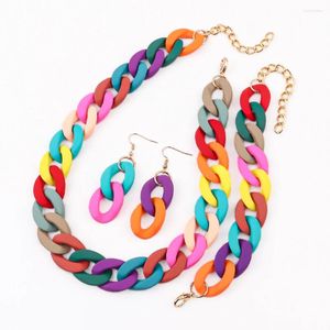 Chains 4pcs/Set Acrylic Link Chain Choker Necklace For Women Bohemain Matte Colorful Statement Earrings Bracelet Necklaces Jewelry Sets