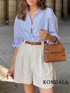 Kondala Casual Striped Stampa a V Magliette da collo Donne a manica lunga Office Office Shirt Shirts Fashion Summer Autunno Servizi Top 240202