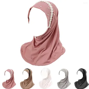 Etniska kläder dra på färdiga omedelbara hijab kvinnor muslimska turban understerscarf spetspärlor islamisk arabisk hatt headwrap sjal bön full täckhals