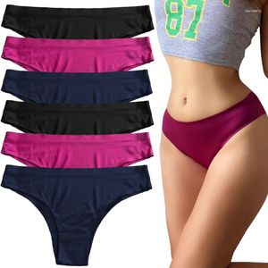 Kadın Panties 6pcs/ Dikişsiz iç çamaşırı İpek Saten Seksi Thong Fitness Sports Panty Basit Özet Rahat İç çamaşırı Büyük