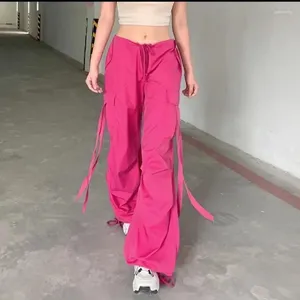 Calças femininas estilo coreano carga 2024 sweatpants rendas até alta ascensão chique rosa casual streetwear mulheres y2k corredores mulheres