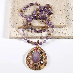 Naszyjniki wiszące luksus naturalny kryształowy łza woda kropla kamienie wisiorki naszyjnik dla kobiet lady ametyst perłowy cytrynowa biżuteria