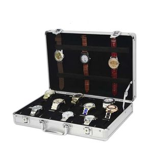Liga de alumínio caixa de armazenamento de relógio de luxo caixa de coleção de jóias portátil grande capacidade caixa de relógio exibição de qualidade caixas de presente 240124