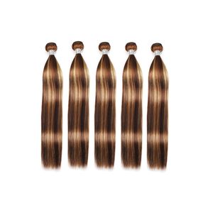 Extensões de cabelo humano brasileiro P4/27 Onda corporal reta 5 peças/lote de tramas duplas cor de piano 10-30 polegadas produtos para o cabelo