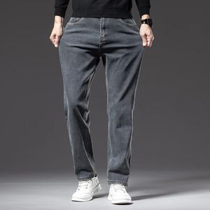 Autumn and Winter Mens Straight Loose Dark Grey Jeans Classic Style High Elasticity Baggy Pants Man Plus Size 40 42 44 240131