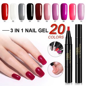 20Colors Professional 3in1 Nail Polish Pen Salon Beauty One Step Lasting Nail Art Glitter UV Gel Nail Polish Pen Manicure Tools 240129