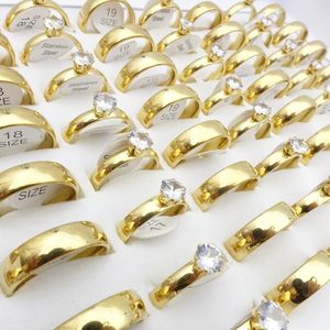 MixMax 40PCs 20 Pairs Men Women Stainless Steel Rings Gold Plated Zircon Width 4mm 6mm Couple Gift Jewelry Wedding Bands 240125