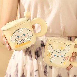 Mugs Cartoon Ceramic Mug Cute With Lid Spoon Water Cup Big Eared Dog Couple Gift