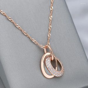 Pendant Necklaces Wbmqda Fashion Double Hoop Zircon And Necklace For Women 585 Rose Gold Color 2024 Trending Neck Chain Jewelry Gifts