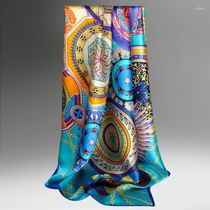 Halsduk Silk Square Scarf Women Headscarf Foulard Femme Print Bandana Pure Neckerchief 90 90cm