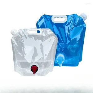 Bottiglie d'acqua Borsa per bocca pieghevole portatile per esterni Borsa per bocca con valvola pieghevole di grande capacità Secchio in plastica da campeggio blu Conservazione morbida 5 litri