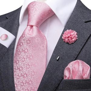 男性のためのピンクの固体花ラルシルクウェディングネクタイハンドキーカフリンクブートニエールマンネックファッションデザインビジネスパーティードロップシップヒッキー240123