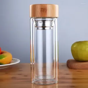 Water Bottles 300/400/500ML Stainless Steel Double Wall Glass Bottle Filters Bamboo Lid Travel Home Tea Infuser Office Thicken Cup