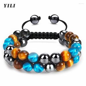 Strand Triple Protection Bracelet Crystal Tiger Eye Stone Hematite And Black Obsidian Natural Beads 8mm Bracelets For Men Women