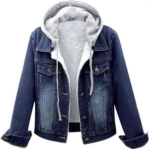 Jaquetas femininas denim casacos para mulheres botão de inverno para baixo jaqueta jeans casaco com capuz com chapéu de bolso destacável casaco mulher roupas