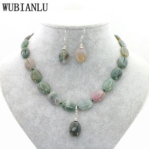 WUBIANLU WOMENS WINDant Naszyjnik Zestaw biżuterii Zestaw Kamienia naturalnego 13x18 mm czerwone rubiny Agates Jades Opal Oval Bead T218 240118