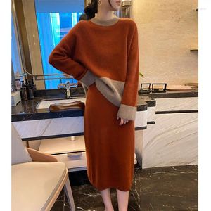 Arbeitskleider Herbst Winter Temperament Promi Xiaoxiangfeng Professionelle Mode Pullover Hohe Taille Halbrock Zweiteiler Für Frauen