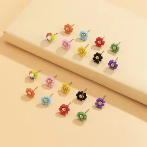 Studörhängen Spring Multicolor Flowers Women High Quality Pärlor 14K Guldpläterade modesmycken Tillbehör