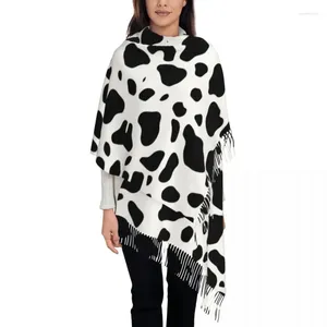 Ethnic Clothing Cow Pattern Scarf For Women Warm Winter Shawl Wrap Black White Modern Cute Large Scarves With Tassel Daily Wear