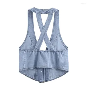 Kvinnors västar denim väst Summer Tank Top Coat Kort älskling axel hängande nackhästjacka som bär liten doft Kaprock