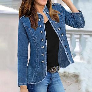 Women's Jackets Jeans Casual Ladies 2024 Tassel Single Breasted Slim Denim Coat Vintage Blue Washed Long Sleeve Plus Size Women