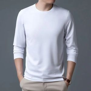 Mens Long Sleeve Tshirt Fashiona Solid Color Autumn Plus Size Tops för bekväm siden som bär grundläggande skjorta mjuk topp 240201