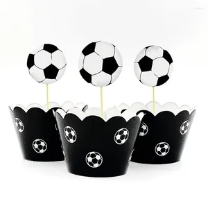 Party Supplies Cartoon Outdoor Play Football Soccer Boys Cupcake Wrappers Toppers Pick Child Birthday Wedding Decoration Cake Flag