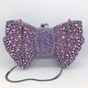 Светло-фиолетовый бант со стразами Вечерняя сумка из твердого металла с кристаллами Свадебные сумки Свадебные клатчи с бриллиантами Женские коктейльные кошельки 240130